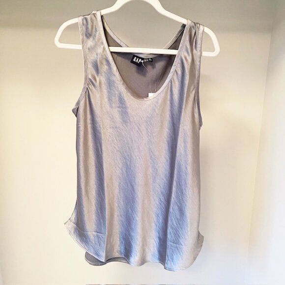 Gap Satin Tank Top, NWT, Silver, Size L Tall - Picture 1 of 5